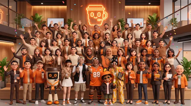 The whole Kopi Pixel AI team of 70 plus the Kopi Crew (AI image)