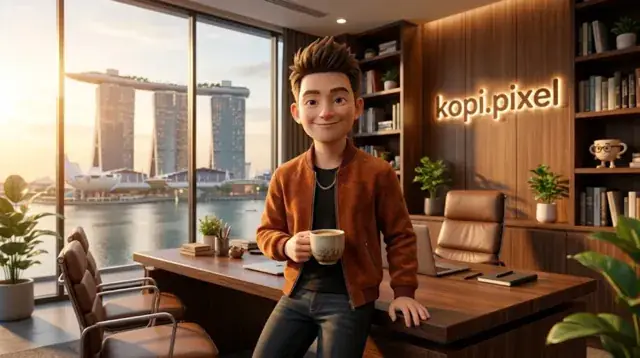 Kopi Pixel's founder, the Taokay, in his office (AI image)